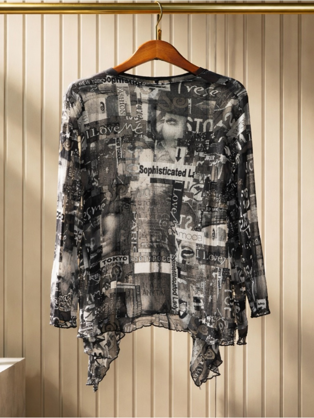 Black Gray Printed Open Front Cardigan Women’s Small Draped Lightweight Y2K - Picture 2 of 11